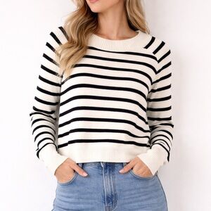Truth by Republic Striped Knit Sweater Black White  Small